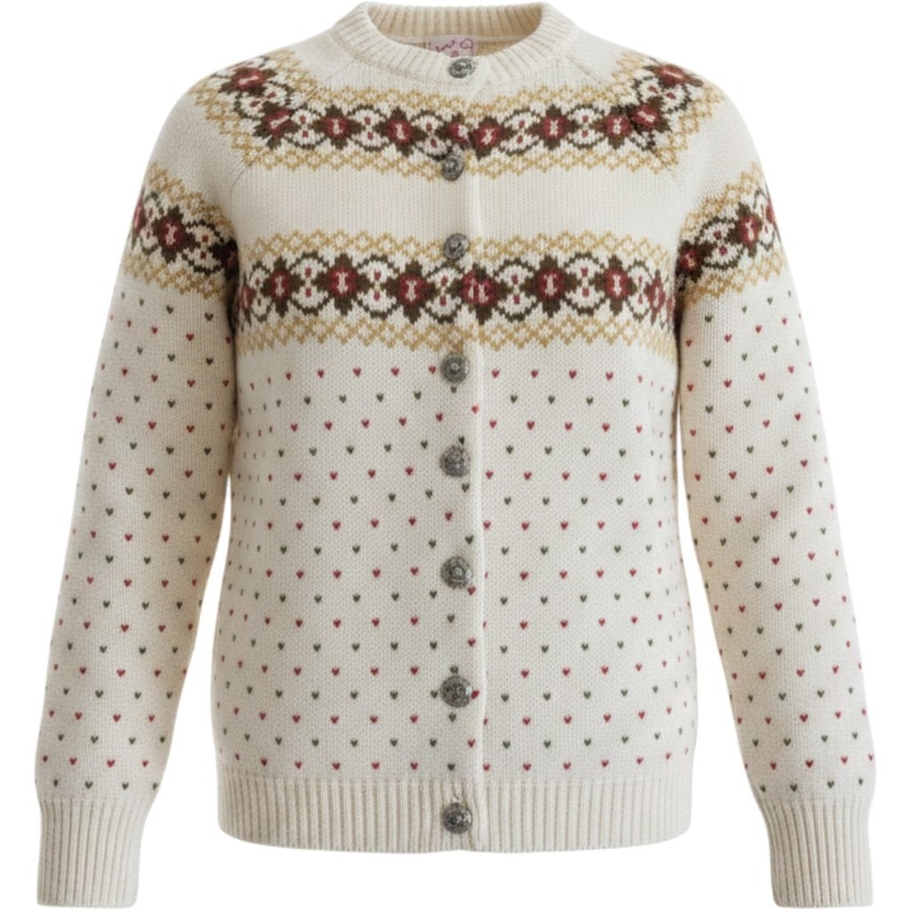 Vintage 100% Wool Fair Isle Cardigan XS Cozy CottageCore